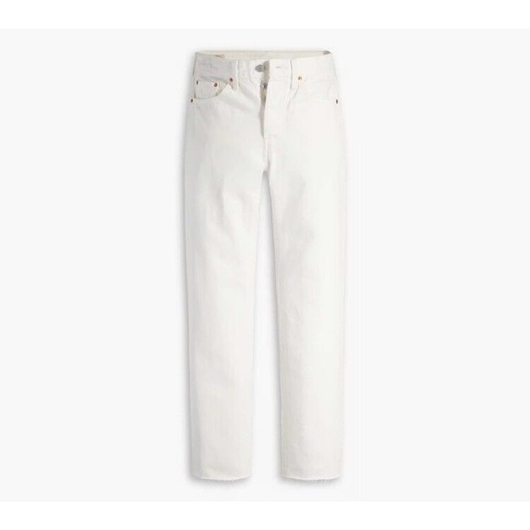 NWT Levis Premium Big E Womens 24x32 501 Straight Jeans Raw Hem Yacht Time White - Picture 6 of 11